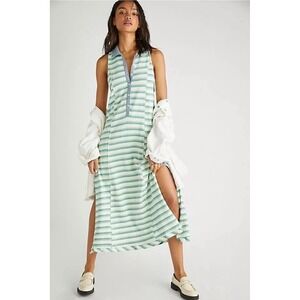 NWOT Free People Small Downtown Blue & Green Striped  Sleeveless Maxi Dress